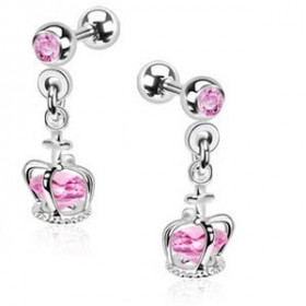 Piercing oreille tragus hélix et cartilage pendentif couronne cristal rose piercing princesse