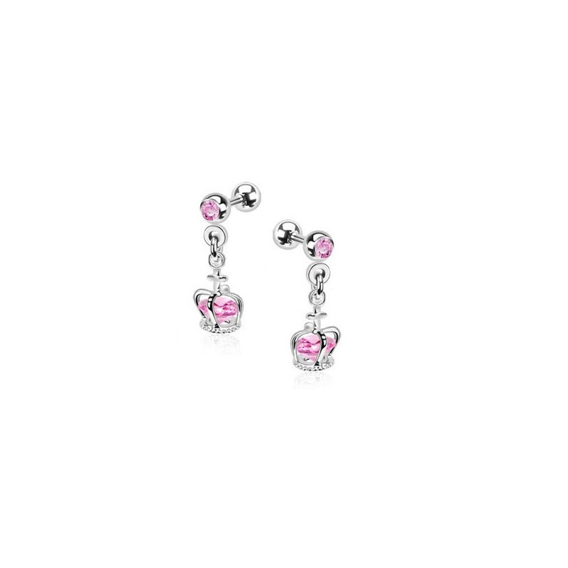 Piercing oreille tragus hélix et cartilage pendentif couronne cristal rose piercing princesse