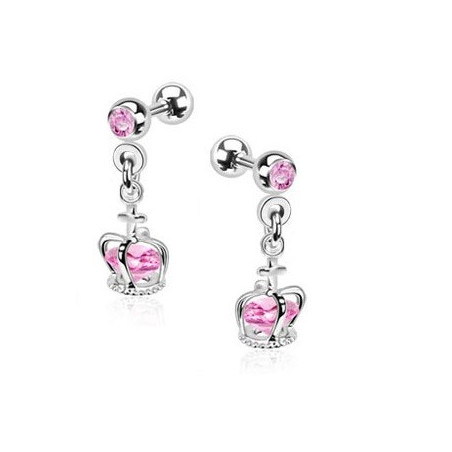 Piercing oreille tragus hélix et cartilage pendentif couronne cristal rose piercing princesse