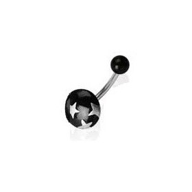 Piercing nombril bille bouton de couleur noir motif étoile