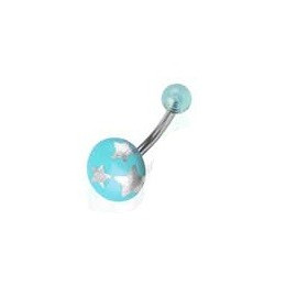 Piercing nombril bille bouton de couleur bleu motif étoile