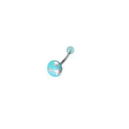 Piercing nombril bille bouton de couleur bleu motif étoile