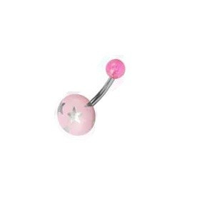 Piercing nombril bille bouton de couleur rose motif étoile