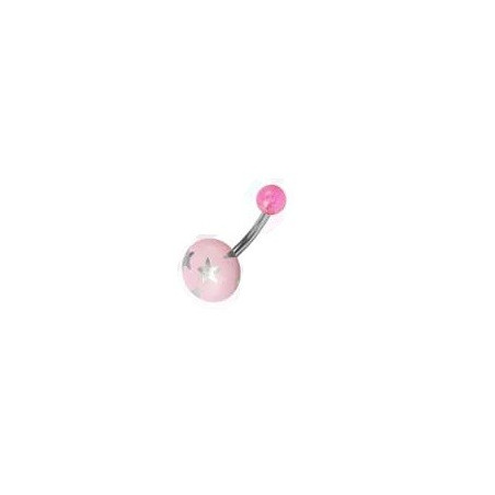 Piercing nombril bille bouton de couleur rose motif étoile