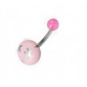 Piercing nombril bille bouton de couleur rose motif étoile