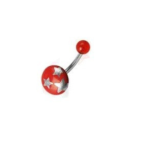 Piercing nombril bille bouton de couleur rouge motif étoile