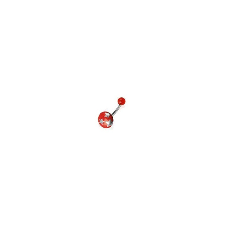 Piercing nombril bille bouton de couleur rouge motif étoile