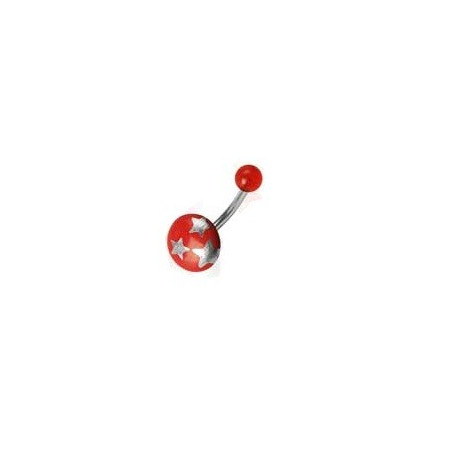 Piercing nombril bille bouton de couleur rouge motif étoile