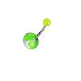 Piercing nombril bille bouton de couleur vert motif étoile