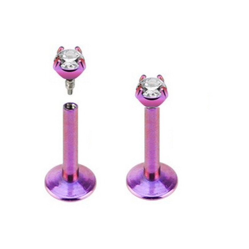 Piercing de lèvre labret Anodisé titane anodisé de couleur violet micro cristal