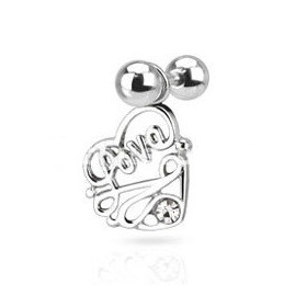 Piercing oreille pendentif love en forme de coeur couleur acier