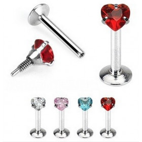 Piercing labret coeur acier chirurgical cristal motif coeur rouge pour la lèvre