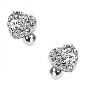 Piercing oreille hélix tragus cartilage motif coeur strass de couleur blanc