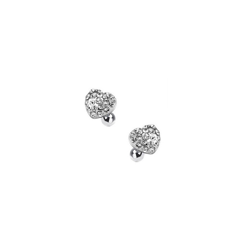 Piercing oreille hélix tragus cartilage motif coeur strass de couleur blanc