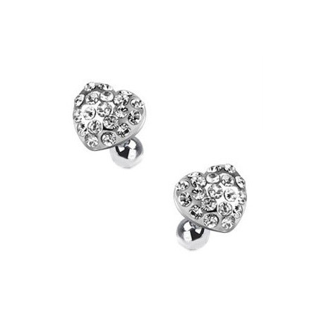 Piercing oreille hélix tragus cartilage motif coeur strass de couleur blanc