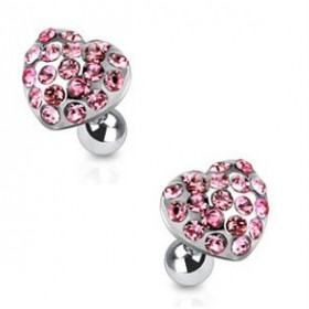 Piercing oreille hélix tragus cartilage motif coeur strass de couleur rose