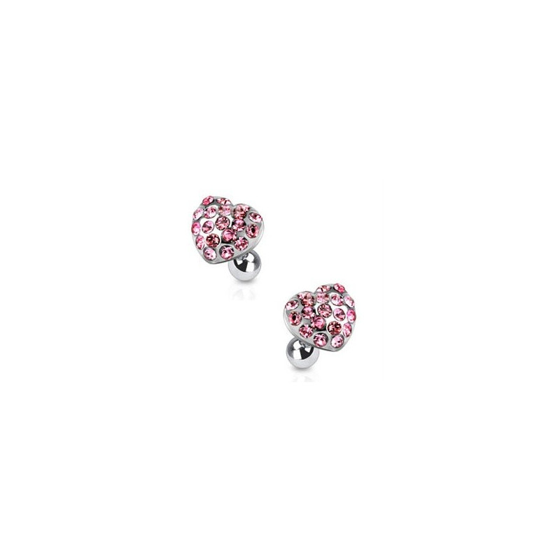 Piercing oreille hélix tragus cartilage motif coeur strass de couleur rose