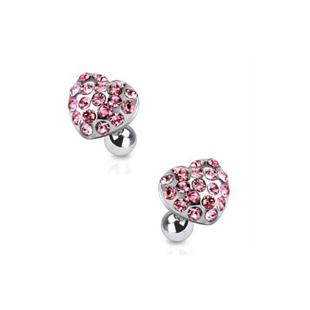 Piercing oreille hélix tragus cartilage motif coeur strass de couleur rose