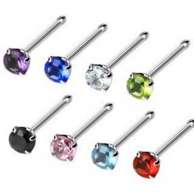 Piercing de nez tige droite avec micro bille motif cristal rond 4 griffe