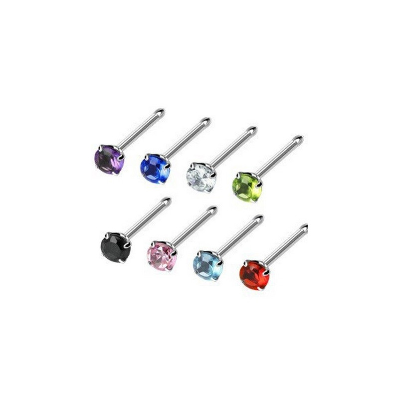 Piercing de nez tige droite avec micro bille motif cristal rond 4 griffe