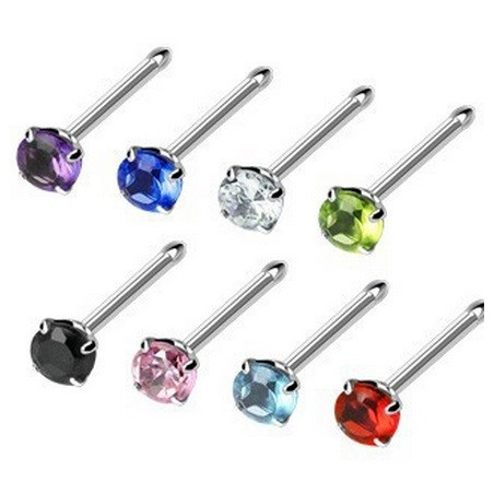 Piercing de nez tige droite avec micro bille motif cristal rond 4 griffe