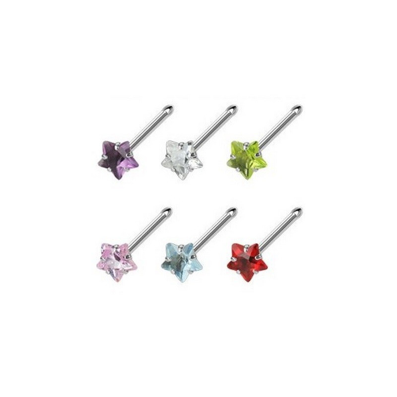 Piercing nez barre droite motif étoile cristal de couleur