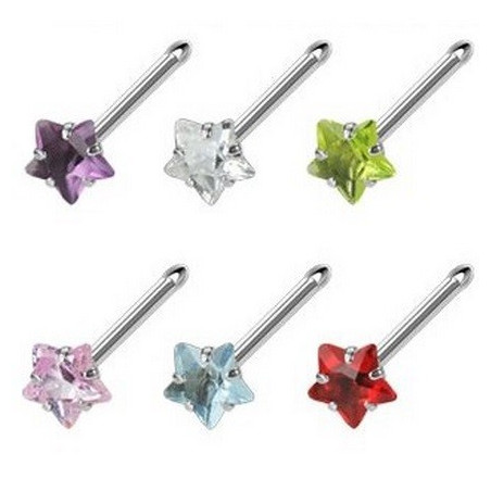 Piercing nez barre droite motif étoile cristal de couleur