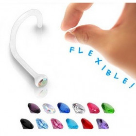Piercing nez bioflex flexible tige courbé cristal discret de 2 mm