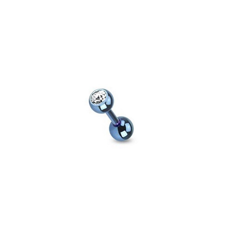 piercing oreille cristal blanc titane anodisé couleur bleu