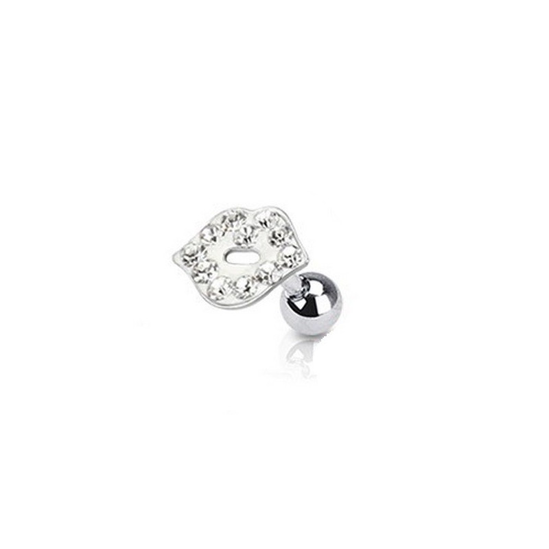 piercing oreille tragus hélix motif lèvre bisou cristal de couleur blanc