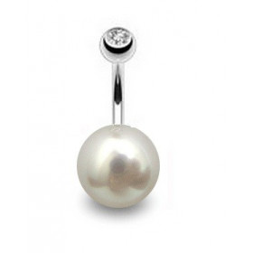 Piercing nombril perle de culture ronde couleur blanche de 12 mm type AA+