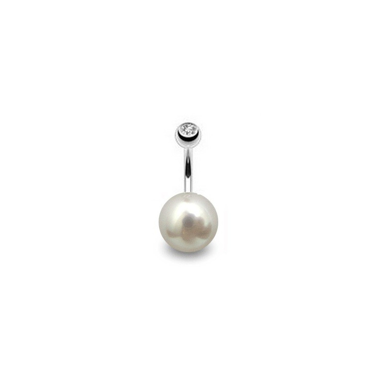 Piercing nombril perle de culture ronde couleur blanche de 12 mm type AA+
