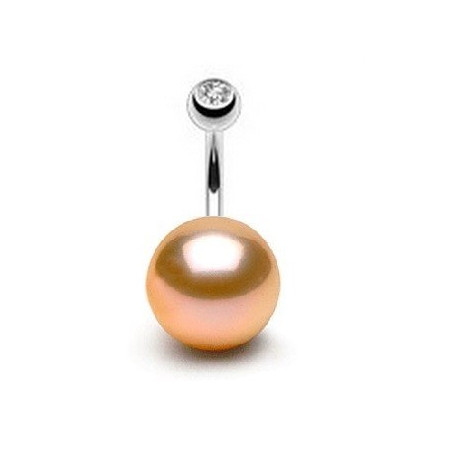 Piercing nombril perle de culture ronde couleur rose de 12 mm type AA+