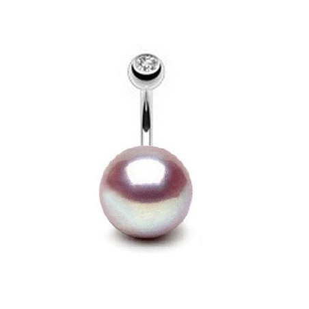 Piercing nombril perle de culture ronde couleur lavande de 12 mm type AA+