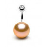 Piercing nombril perle naturel rose 11mm barre titane de qualité
