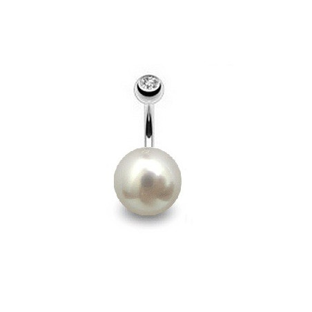 Piercing nombril pour femme motif Perle de culture blanche AA 10mm