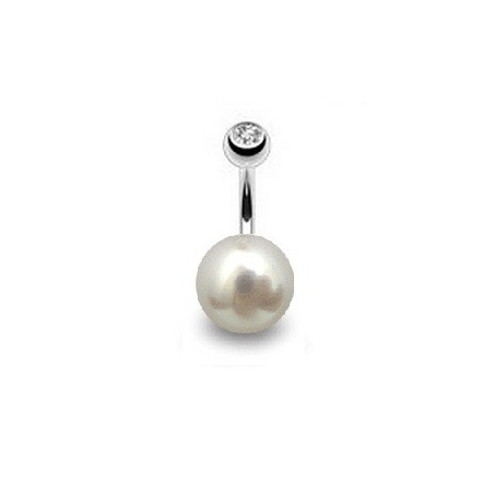 Piercing nombril pour femme perle de culture blanche AAA ronde