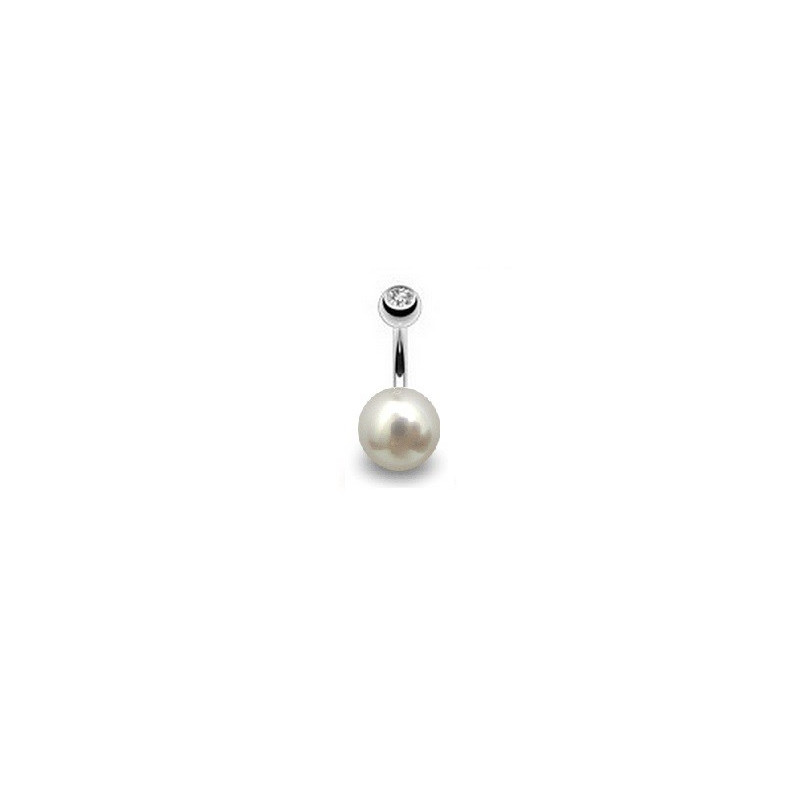 Piercing nombril perle naturelle de cultur blanche AAA entièrement ronde