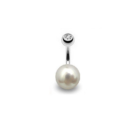 Piercing nombril perle naturelle de cultur blanche AAA entièrement ronde
