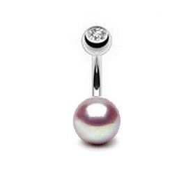 Piercing nombril perle du culture naturelle entièrement ronde couleur lavande 7mm