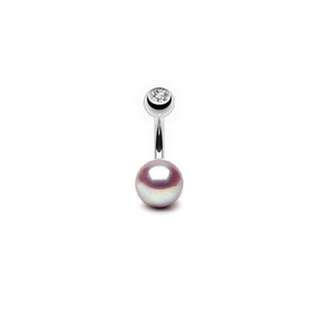 Piercing nombril perle du culture naturelle entièrement ronde couleur lavande 7mm