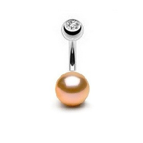 Piercing nombril perle du culture naturelle entièrement ronde couleur rose 7mm