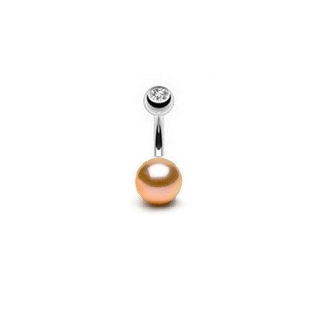 Piercing nombril perle du culture naturelle entièrement ronde couleur rose 7mm