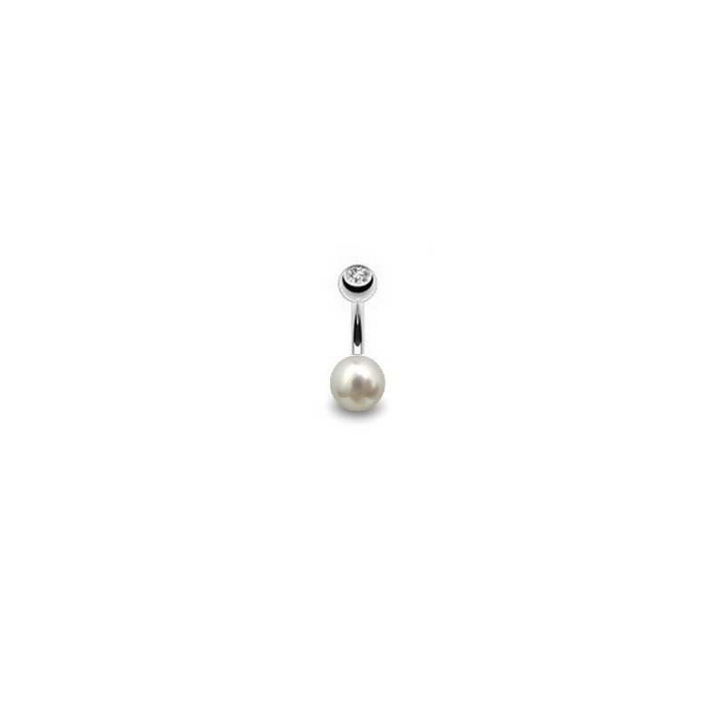 Piercing nombril perle du culture naturelle entièrement ronde couleur blanche 7mm