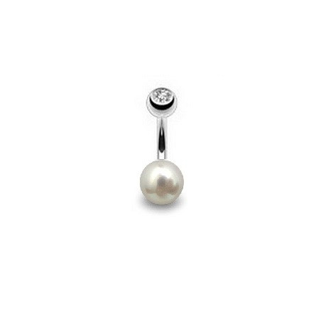 Piercing nombril perle du culture naturelle entièrement ronde couleur blanche 7mm