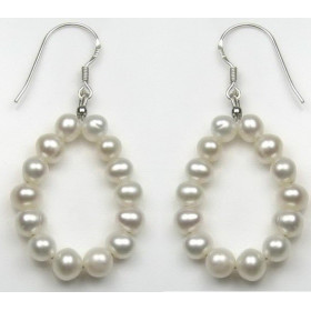 Boucles d'oreille pour femme en argent et perle du culture du pacifique couleur blanche en cercle