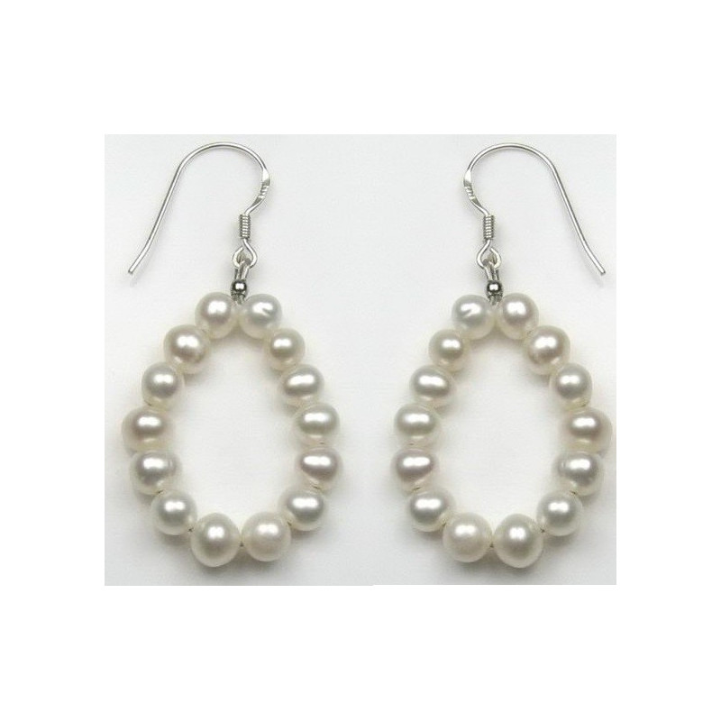 Boucles d'oreille pour femme en argent et perle du culture du pacifique couleur blanche en cercle