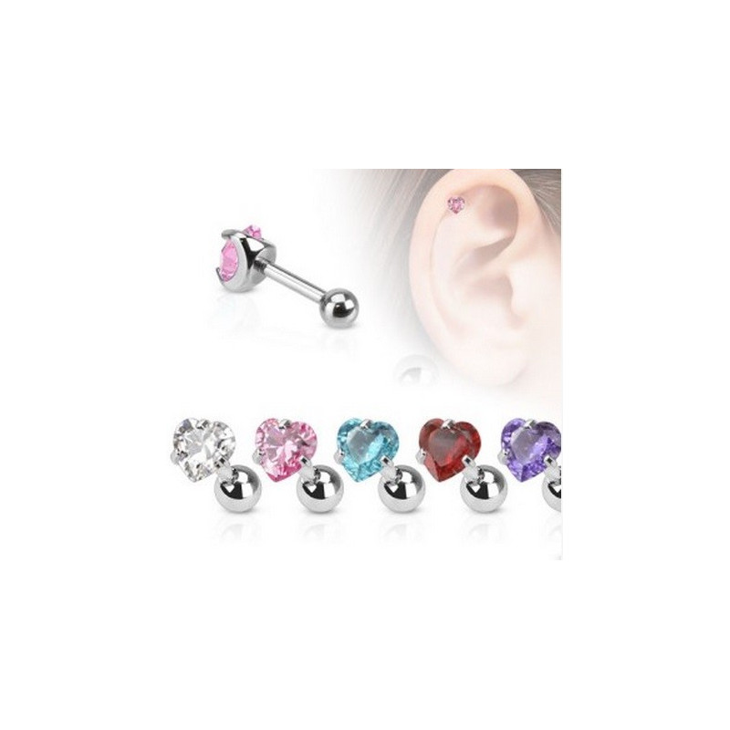 Piercing oreille tragus piercing hélix et cartilage cristal motif coeur