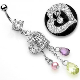 Piercing nombril pendentif coeur chainettes