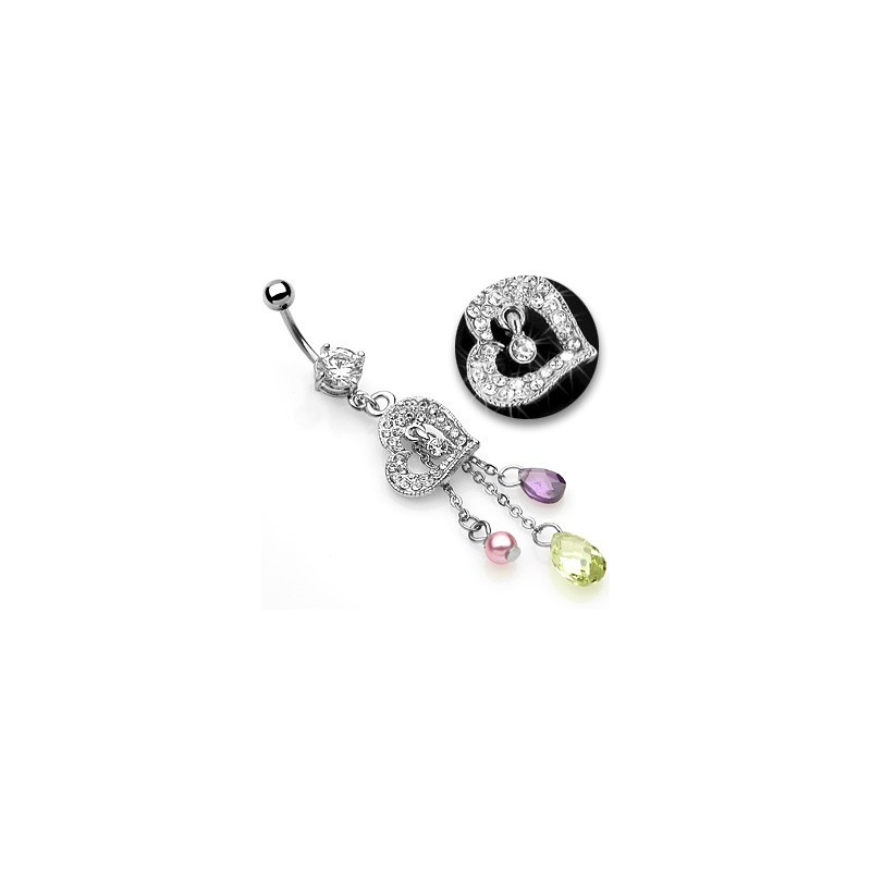 Piercing nombril pendentif coeur chainettes